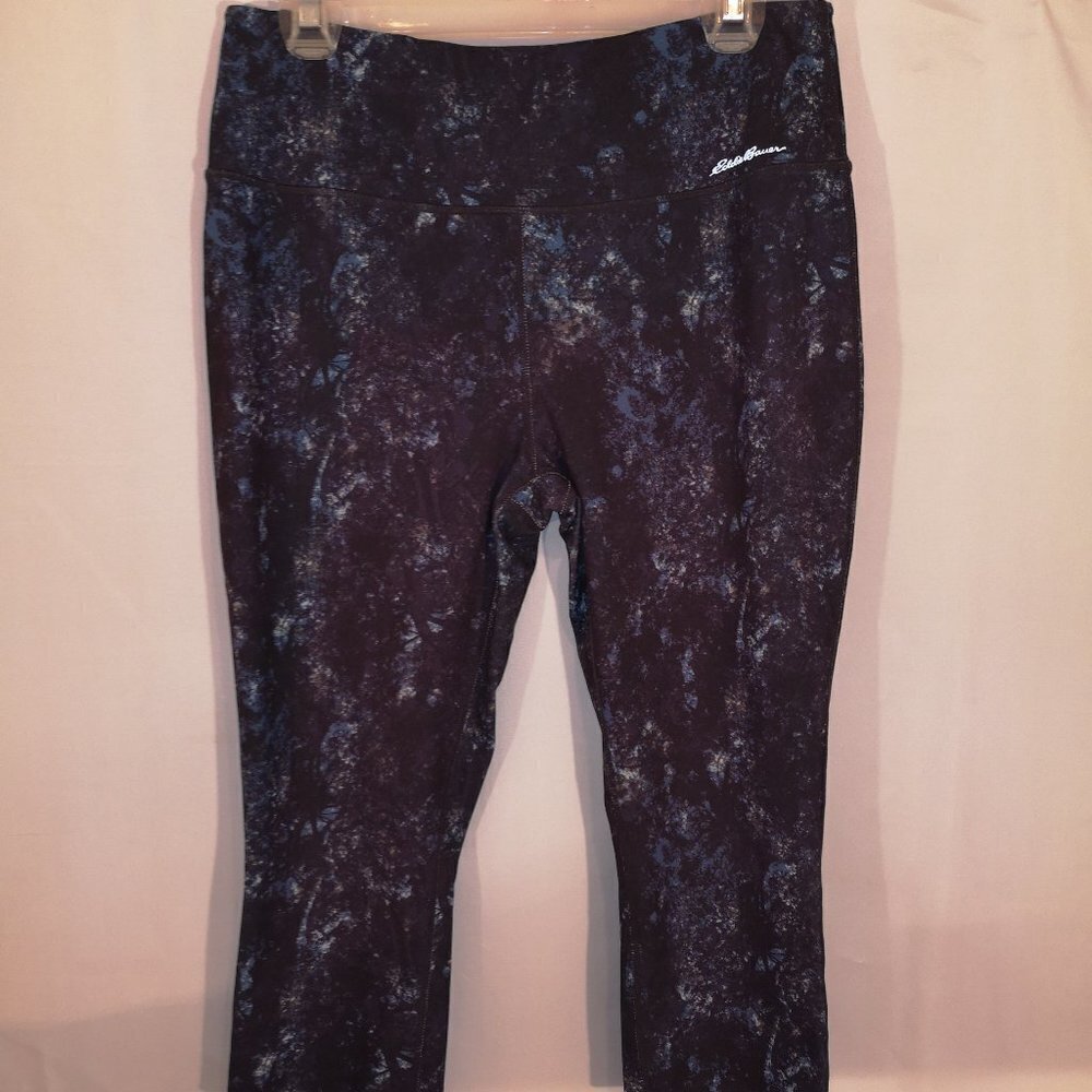 Eddie Bauer Ladies Size Large Black/Blue/Purple Capri Length Leggings